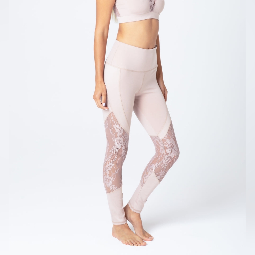 Laced Yoga Leggings Sand Extra Large Lace High Waisted